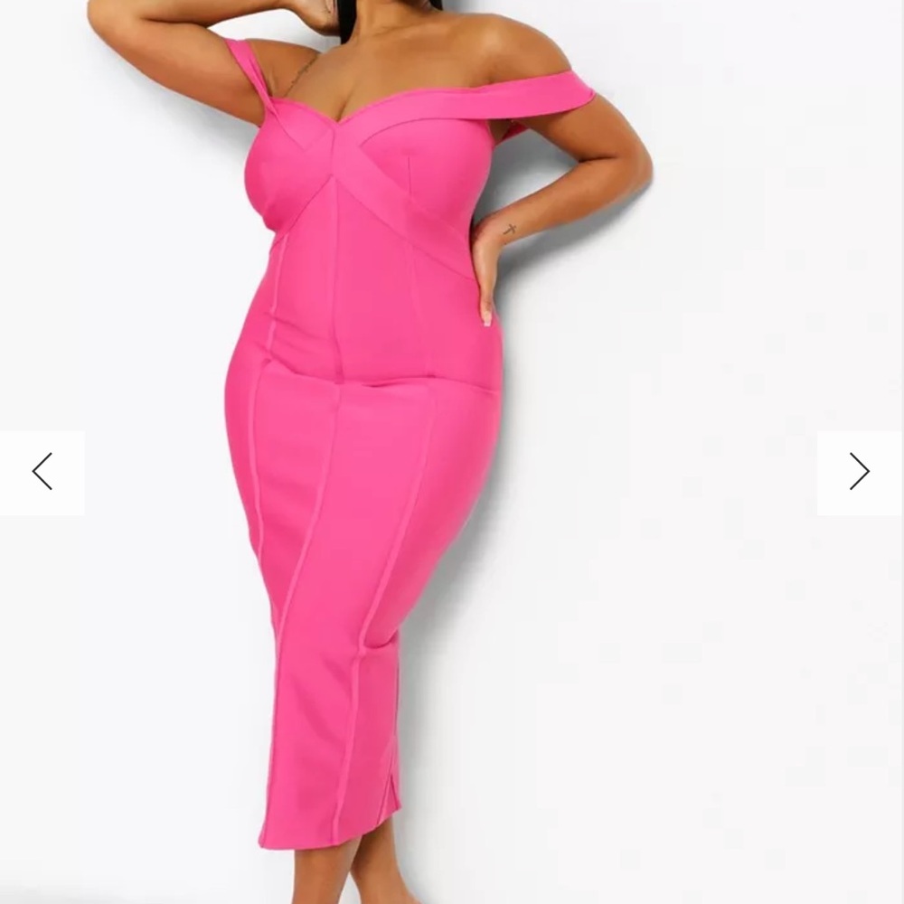 Boohoo Bardot off the shoulder bandage sculpt Midi dress 👗